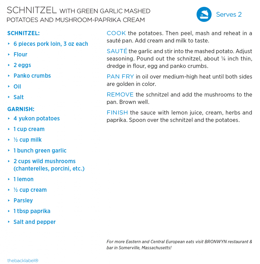 Schnitzel with Green Garlic Mashed Potatoes and Mushroom-Paprika Cream1