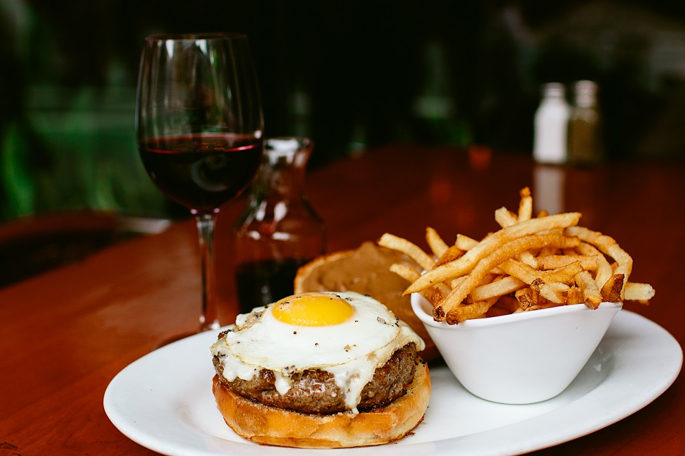 A burger and wine pairing at 5 Napkin burger, as part of the Somms & Sliders promotion in NYC this month.